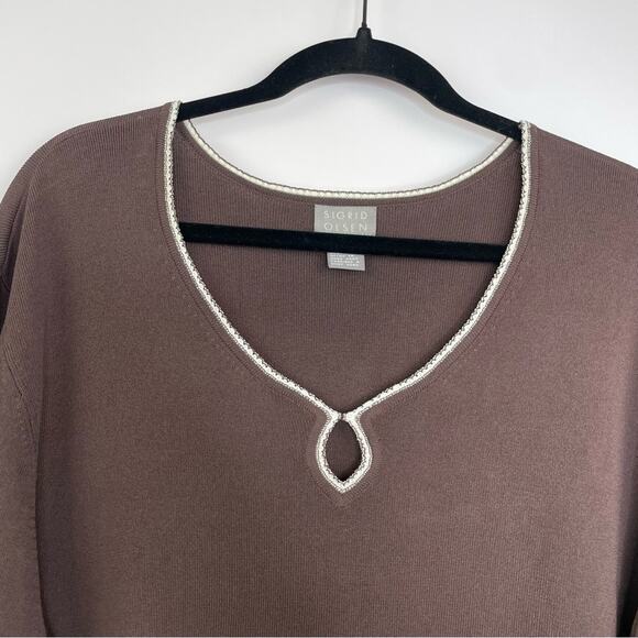 Sigrid Olson brown ribbed knit blouse women's size 2X - Picture 3 of 11